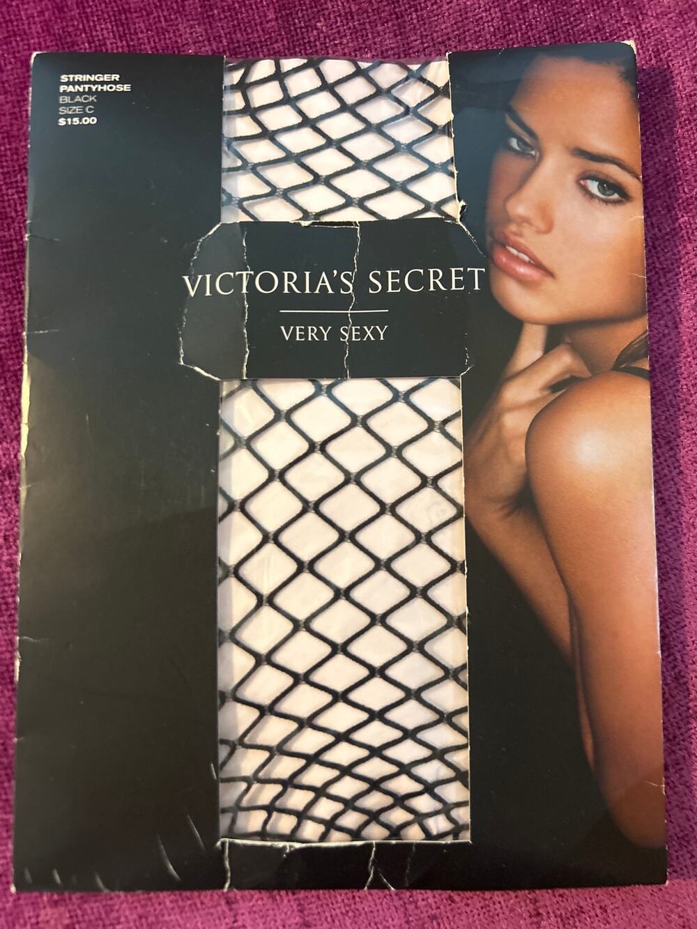 Vintage Y2K VICTORIA'S SECRET Fishnet Tights Pantyhose Stockings C Adriana Lima